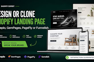 design or clone shopify landing page in replo, gemapages, pagefly, funnelish