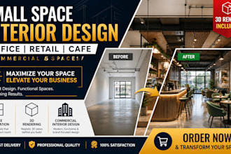 design small space commercial interior design for office retail cafe 3drendering