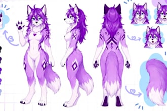 draw furry ref sheet, furry art character, reference sheet for your fursona