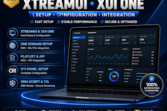 setup xtreamui xui one, domain playlist API int, o11 panel, drm script, tsl