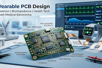 develop wearable pcb for biosensor, bioimpedance, and health tech systems