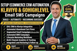 setup retail ecommerce CRM with automation, campaigns using klaviyo, gohighlevel