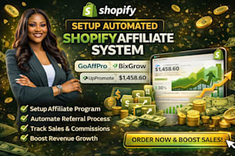 setup shopify affiliate marketing system using goaffpro bixgrow or uppromote