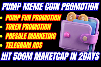 pump meme coin token, meme coin promotion, telegram ads get real 800k investors