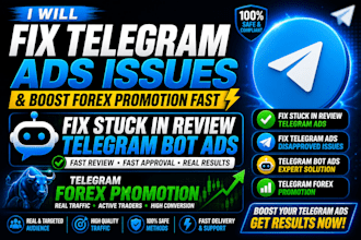 fix stuck in review telegram bot ads, fix telegram ads,telegram forex promotion