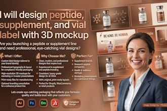 design peptide label , supplement label, and vial label with 3d mockup,