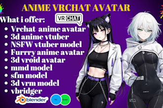 create custom vrchat avatar, anime vtuber model, vbridger vrc avatar, 3d rigging