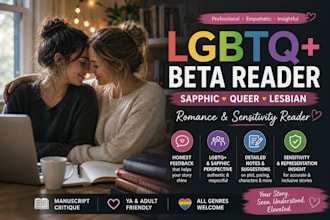 beta read lgbtq, queer, lesbian and sapphic novel, romance sensitivity reader