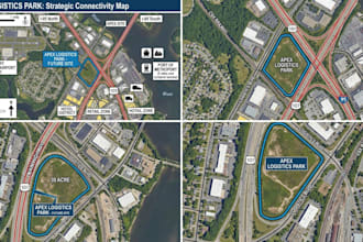 design aerial maps for commercial real estate with specific logo labels