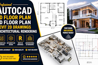 do autocad 2d floor plan, 3d floor plan, revit 2d and architectural rendering