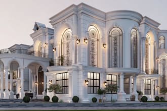 design 3d classical apartment,interior living area, dining room,marble staircase