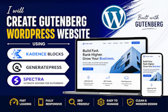 create gutenberg wordpress website using kadence block, generatepress, spectra