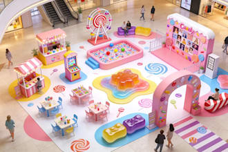 design 3d indoor playground, candyland,mall activation,family fun,kids playround