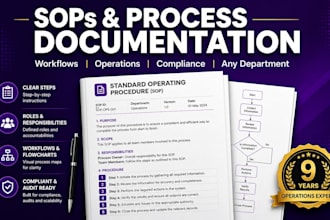 create sops, process maps and workflow documentation