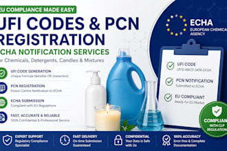 reate ufi codes and submit pcn notifications to echa for chemicals, detergents