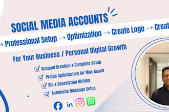 create, setup and optimize facebook, instagram, linkedin and business pages