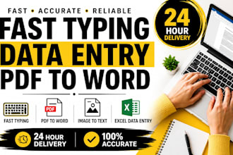 do fast typing, data entry, PDF to word within 24 hours