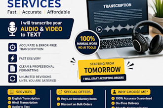 provide professional english and hindi transcription services