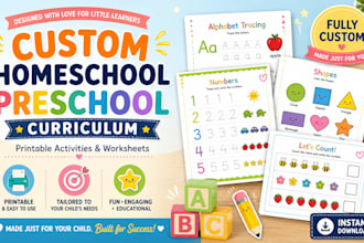 design custom homeschool preschool curriculum  printable activities worksheet