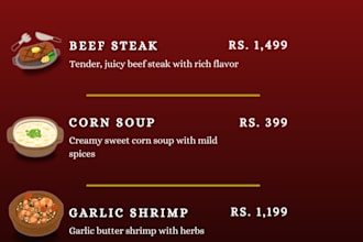 design a modern and premium restaurant menu