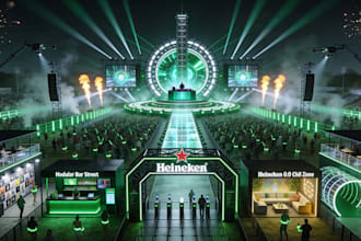 redesign 3d futuristic stage,music festival,stage production,experiential event