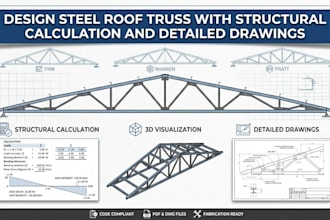 design steel roof truss with structural calculation and detailed drawings