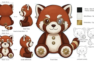 design custom plush reference sheet, plushie tech pack