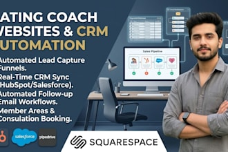 design squarespace website for dating relationship coaches website with CRM sync