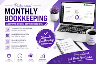 do monthly bookkeeping, bank reconciliation and reports in quickbooks