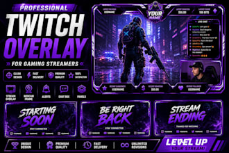 design a professional twitch overlay for gaming streamers