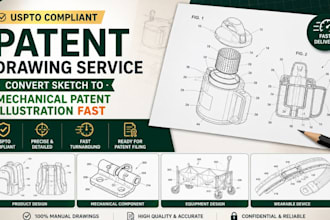 patent drawing uspto compliant convert sketch to mechanical patent illustration