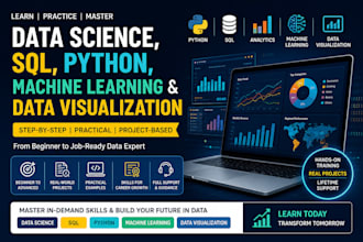 create data science, sql, python, machine learning and data visualization course