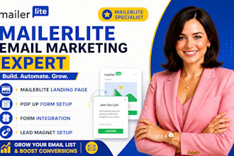 design mailerlite landing page, pop up form, form integration, lead magnet setup