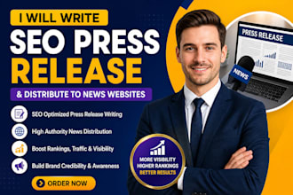 write SEO press release and distribute to news websites
