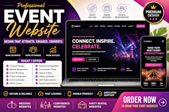 design a modern event, wedding, conference, ticket and booking website