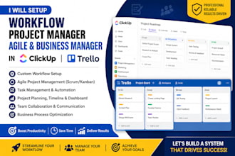 setup workflow project manager agile and business manager in clickup trello