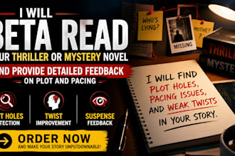 beta read thriller or mystery novel and provide detailed feedback on plot pacing