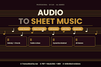 transcribe audio to lead sheet, music notation, and piano sheet music