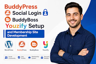 buddypress social login buddyboss youzify setup and membership site development
