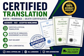 translate birth, marriage, death certificates certified fast