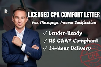 write a licensed CPA comfort letter for mortgage income verification