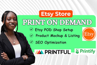 do etsy print on demand shop setup product research and SEO
