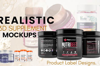 create realistic 3d mockups for supplement bottles and product labels