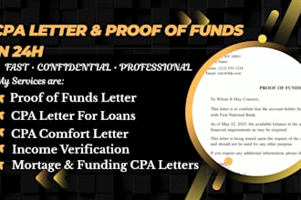 provide notarised proof of funds letter for funding and comfort letter