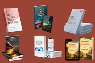 do 3d book cover mockup, book mockup, kindle mockup, iphone mockup, ipad mockup