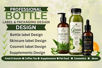 design bottle label and packaging for beverage, cosmetic, skincare brands