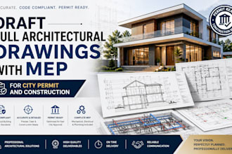 draft full architectural drawings with mep for city permit and construction