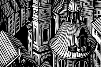 design captivating etching, linocut, and medieval woodcut style illustrations