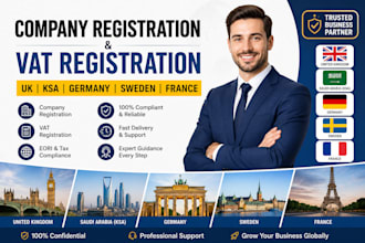 do vat and company registration in UK, ksa, germany, sweden and france