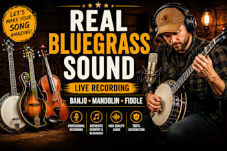 record banjo, mandolin, or fiddle for your country or bluegrass song